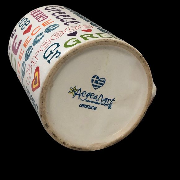 Souvenir of Greece Coffee Mug, Tall Cup, Red Lined w/Hearts - Picture 5 of 7